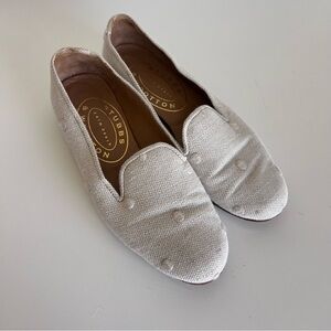 Stubbs and Wootton Women's Canvas Embroidered Cream Loafers